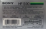 Compact Cassette Sony HF-S 90 Type I Normal 1985 USA