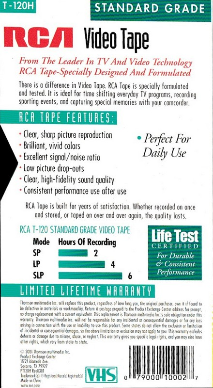 VHS, Video Home System RCA 120 Type I Normal 2001 USA
