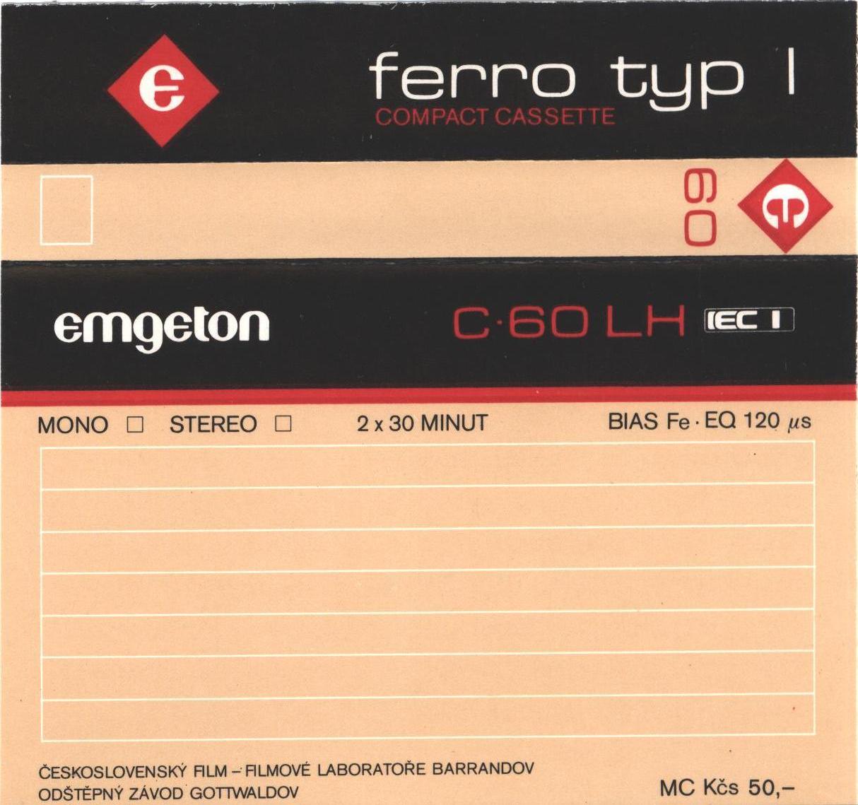 Compact Cassette Emgeton LH 60 Type I Normal 1985 Czechoslovakia