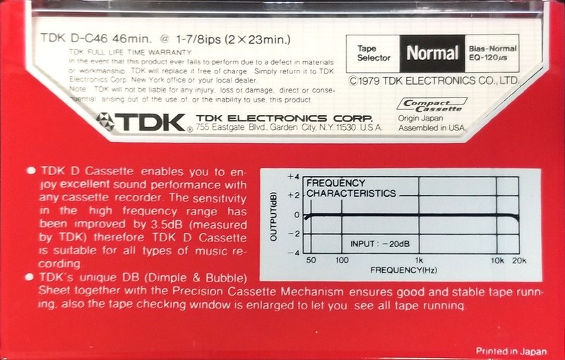 Compact Cassette TDK D 46 Type I Normal 1979 USA