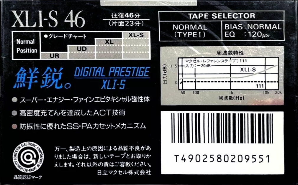 Compact Cassette Maxell XLI-S 46 Type I Normal 1990 Japan