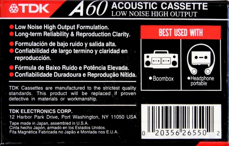 Compact Cassette TDK A 60 Type I Normal 2001 North America