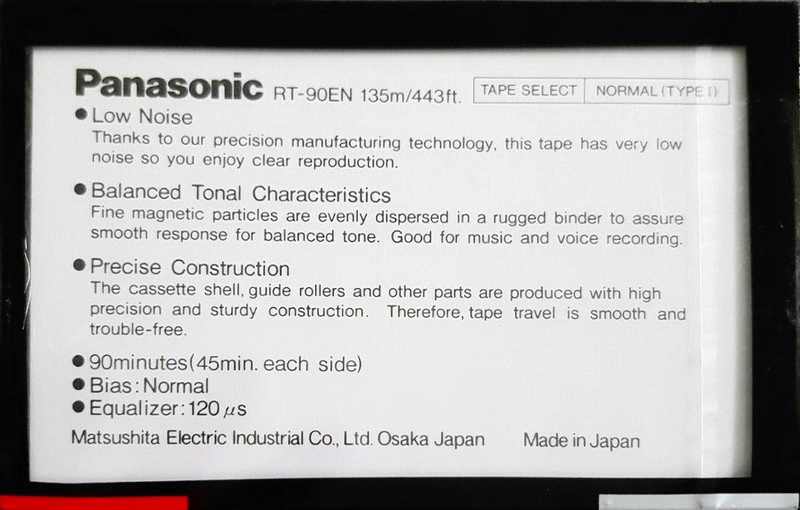 Compact Cassette Panasonic EN 90 "RT-90EN" Type I Normal 1982 Worldwide