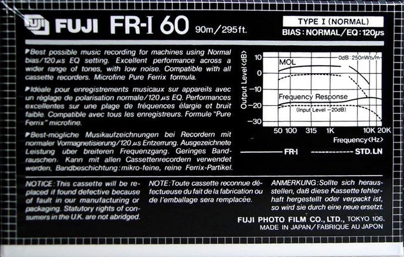 Compact Cassette Fuji FR-I 60 Type I Normal 1982 North America