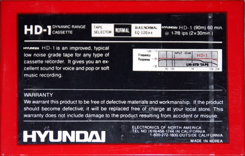 Compact Cassette Hyundai HD-1 60 Type I Normal North America