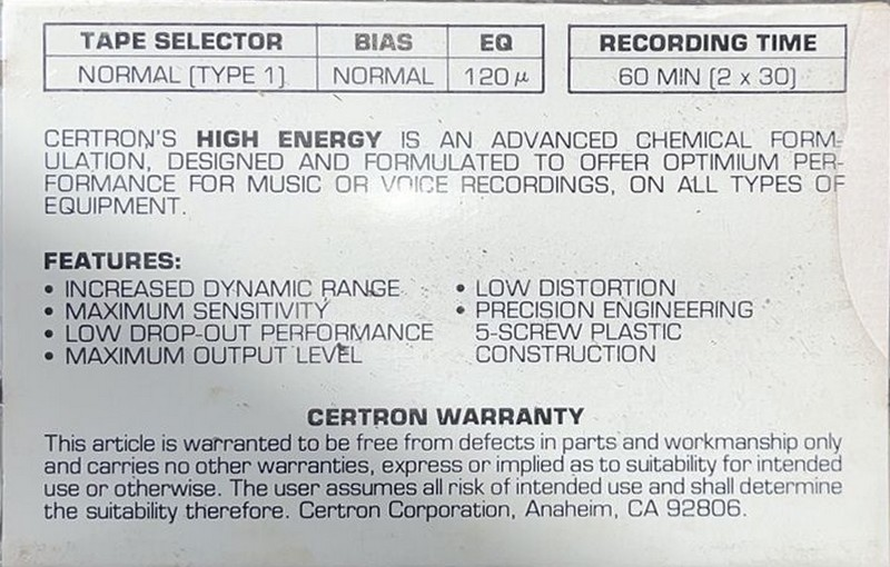 Compact Cassette:  Certron -  60