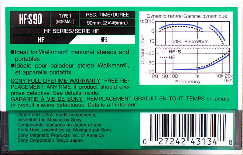 Compact Cassette Sony HF-S 90 Type I Normal 1990 North America