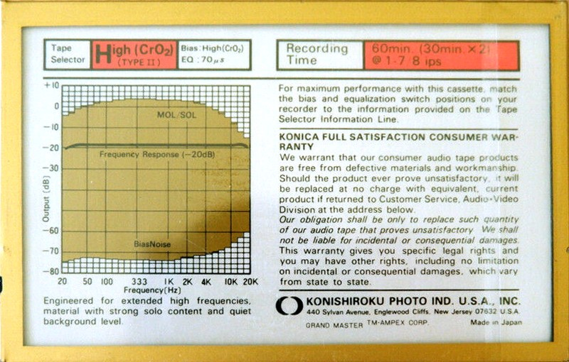 Compact Cassette Konica GM-II 60 "Grand Master II" Type II Chrome 1985 USA