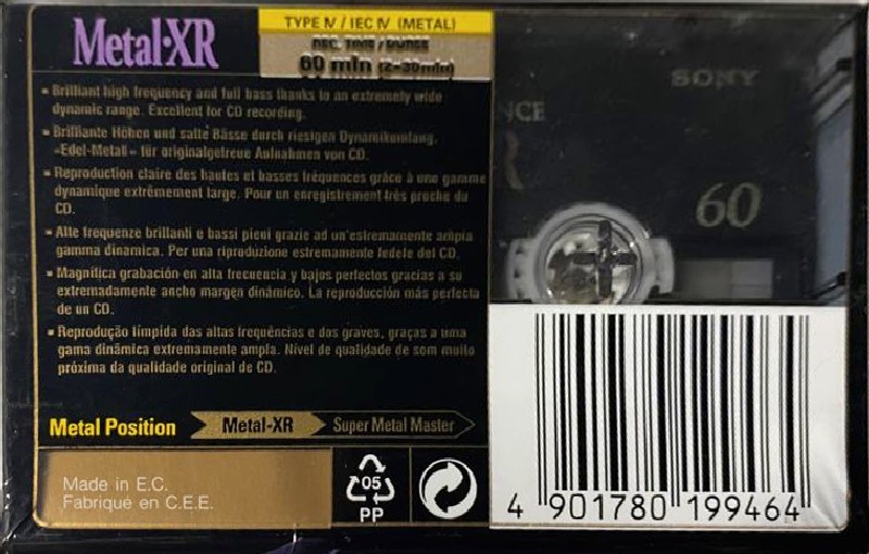 Compact Cassette Sony Metal-XR 60 "C-60 MTLXRA" Type IV Metal 1996 Europe