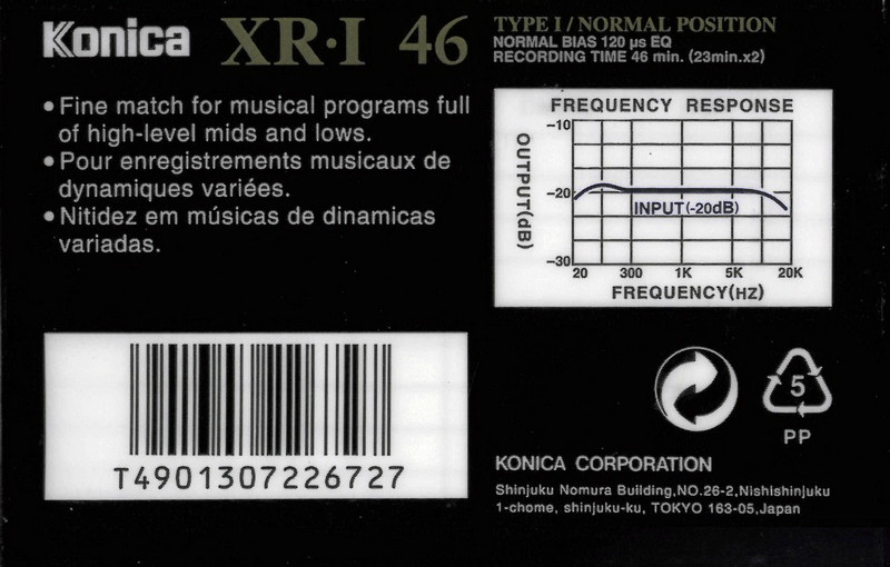 Compact Cassette Konica XR 46 "XR-I" Type I Normal 1990 Europe