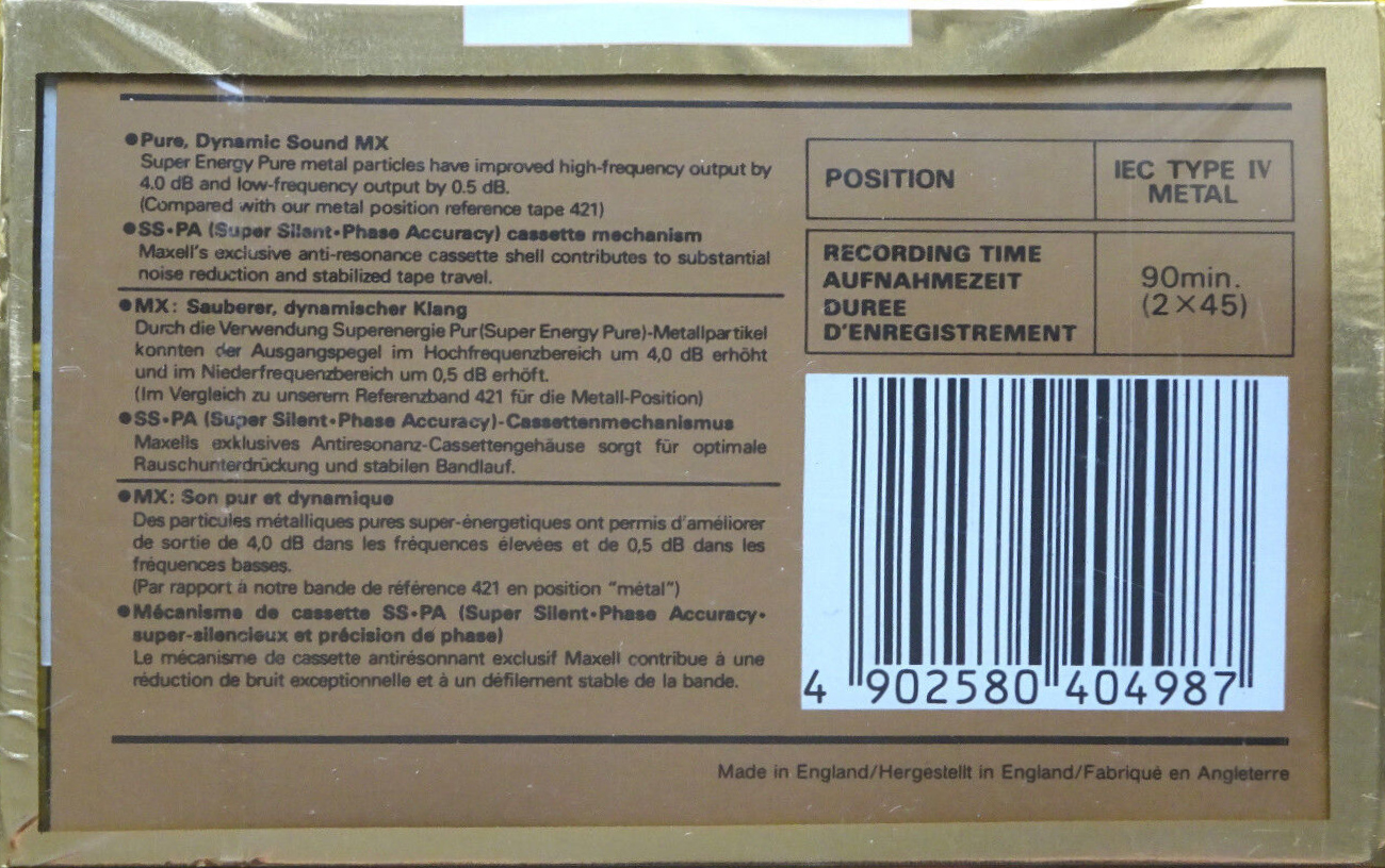 Compact Cassette Maxell MX 90 Type IV Metal 1988 Europe