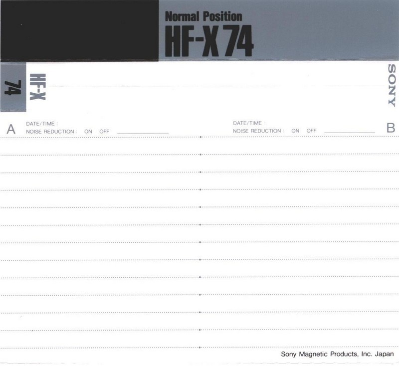 Compact Cassette Sony HF-X 74 Type I Normal 1989 Japan