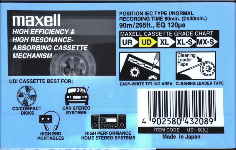 Compact Cassette Maxell UDI / UD1 60 "UD1-60(L)" Type I Normal 2002 Worldwide
