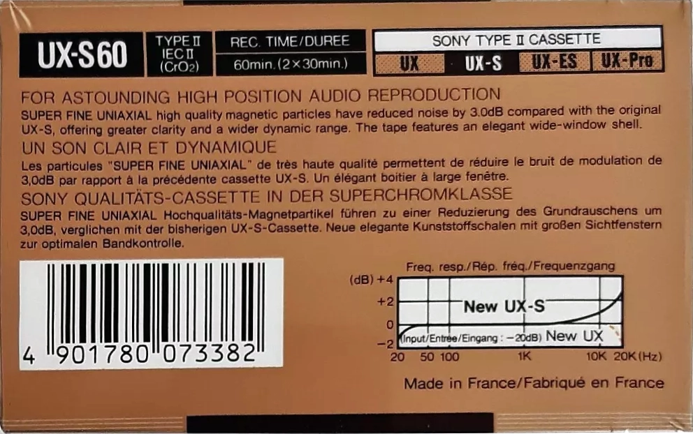 Compact Cassette Sony UX-S 60 Type II Chrome 1988 Europe