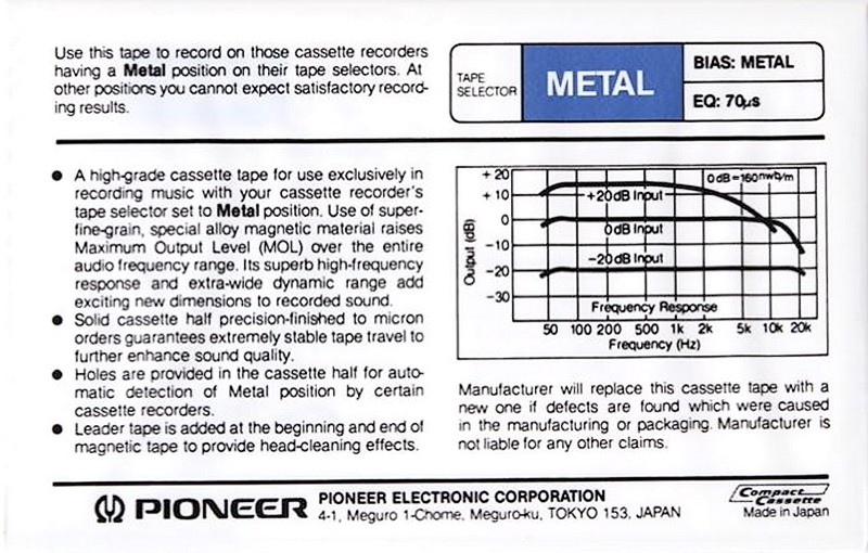 Compact Cassette Pioneer M1 46 Type IV Metal 1981 Japan