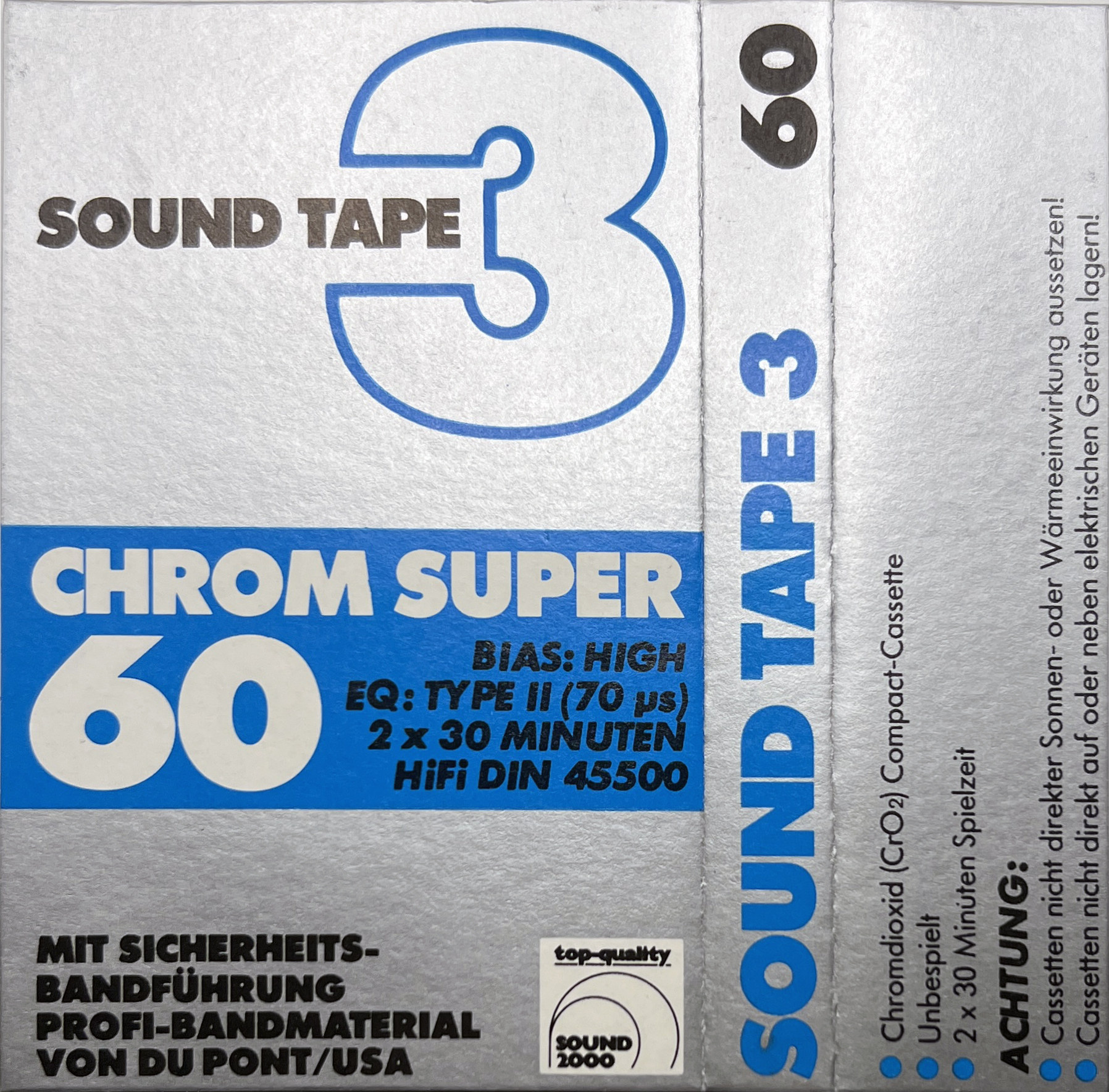 Compact Cassette Sound 2000 Sound Tape 3 60 "Chrome Super" Type II Chrome 1978 Germany