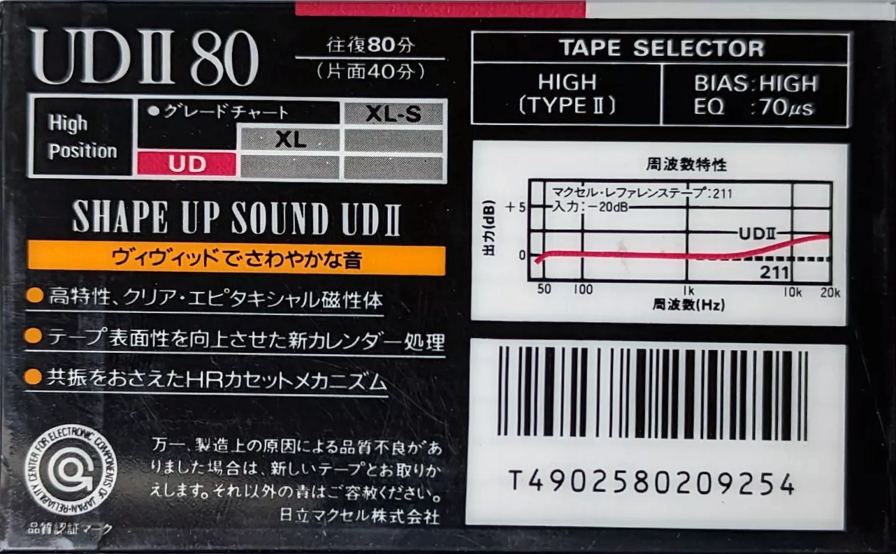 Compact Cassette Maxell UDII / UD2 80 Type II Chrome 1989 Japan