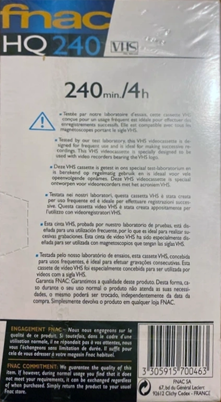 VHS, Video Home System fnac 240 Type I Normal Europe