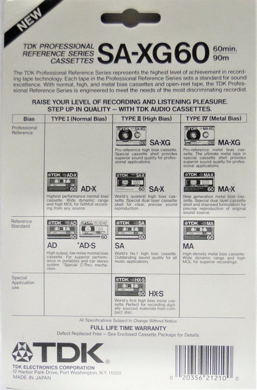 Compact Cassette: TDK  - SA-XG 60