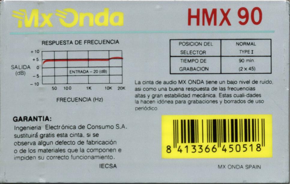 Compact Cassette Mx Onda HMX 90 Type I Normal 1993 Spain