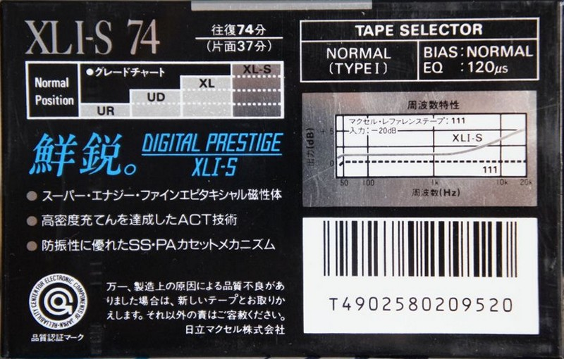 Compact Cassette Maxell XLI-S 74 Type I Normal 1988 Japan