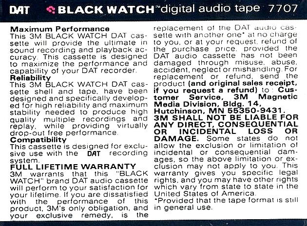 Digital Audio Tape 3M 120 Type IV Metal 1989 USA