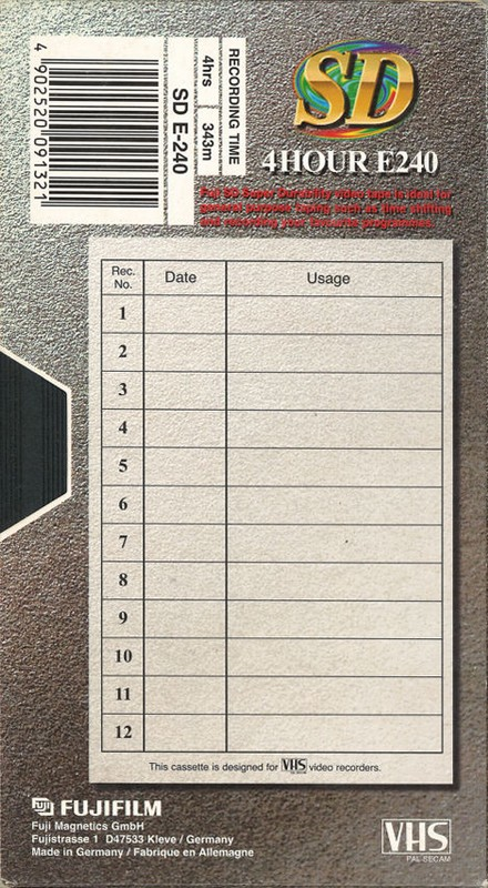 VHS, Video Home System Fuji SD 240 "SD E-240" Type I Normal Europe