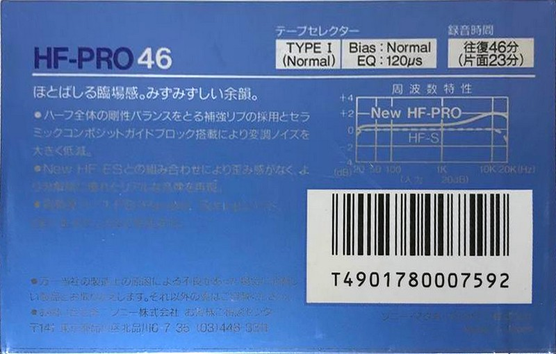 Compact Cassette Sony HF-Pro 46 "HF-PRO 46N" Type I Normal 1986 Japan
