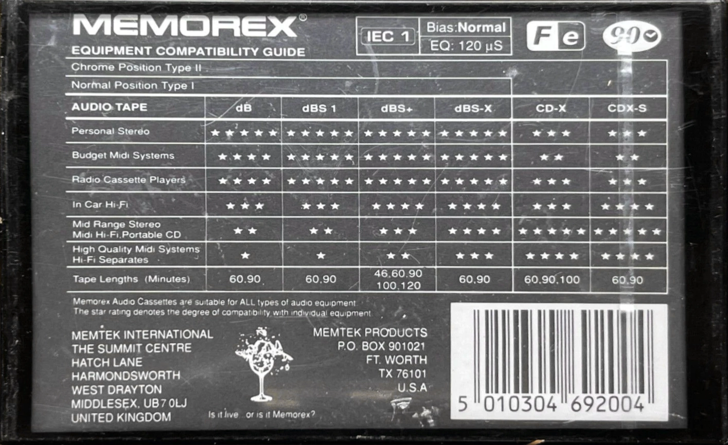 Compact Cassette Memorex dB 90 Type I Normal 1994 Europe