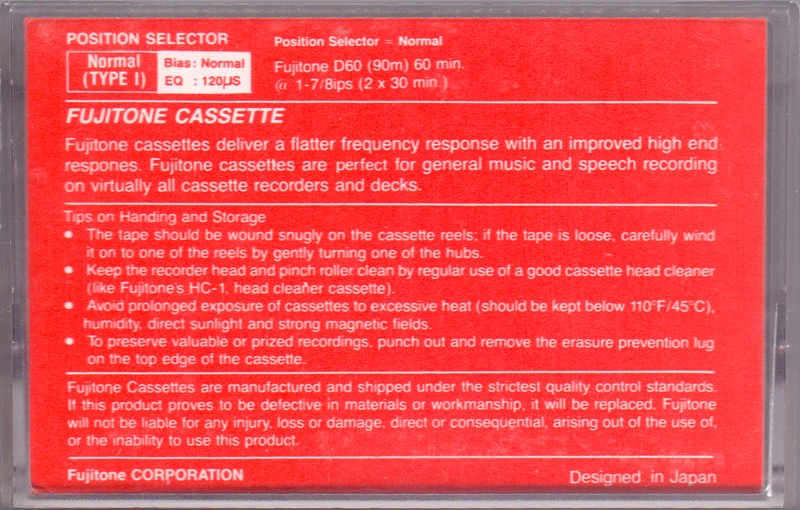 Compact Cassette Fujitone 60 Type I Normal USA