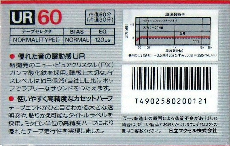 Compact Cassette Maxell UR 60 Type I Normal 1986 Japan