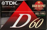 Compact Cassette TDK D 60 Type I Normal 1992 North America