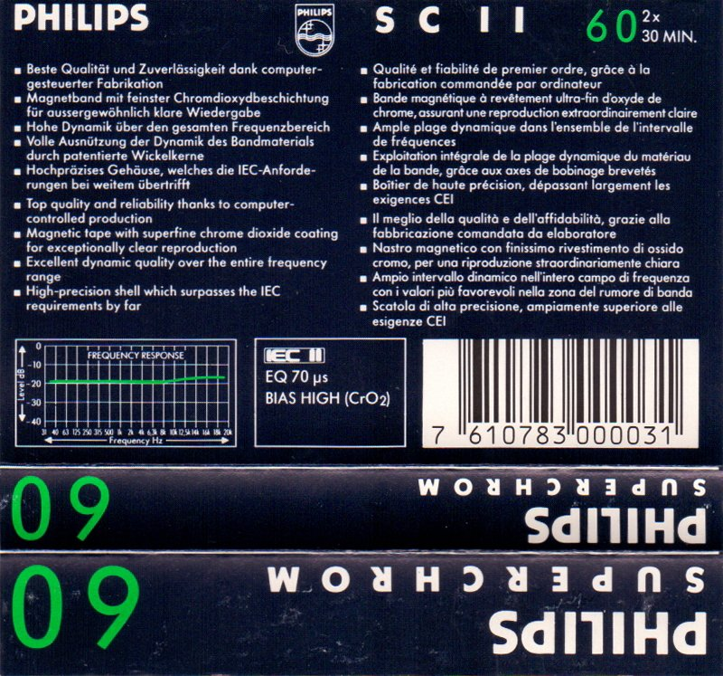Compact Cassette Philips SC II 60 Type II Chrome 1986 Europe