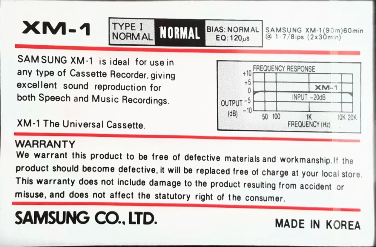 Compact Cassette Samsung XM-1 60 "white" Type I Normal 1985 Europe