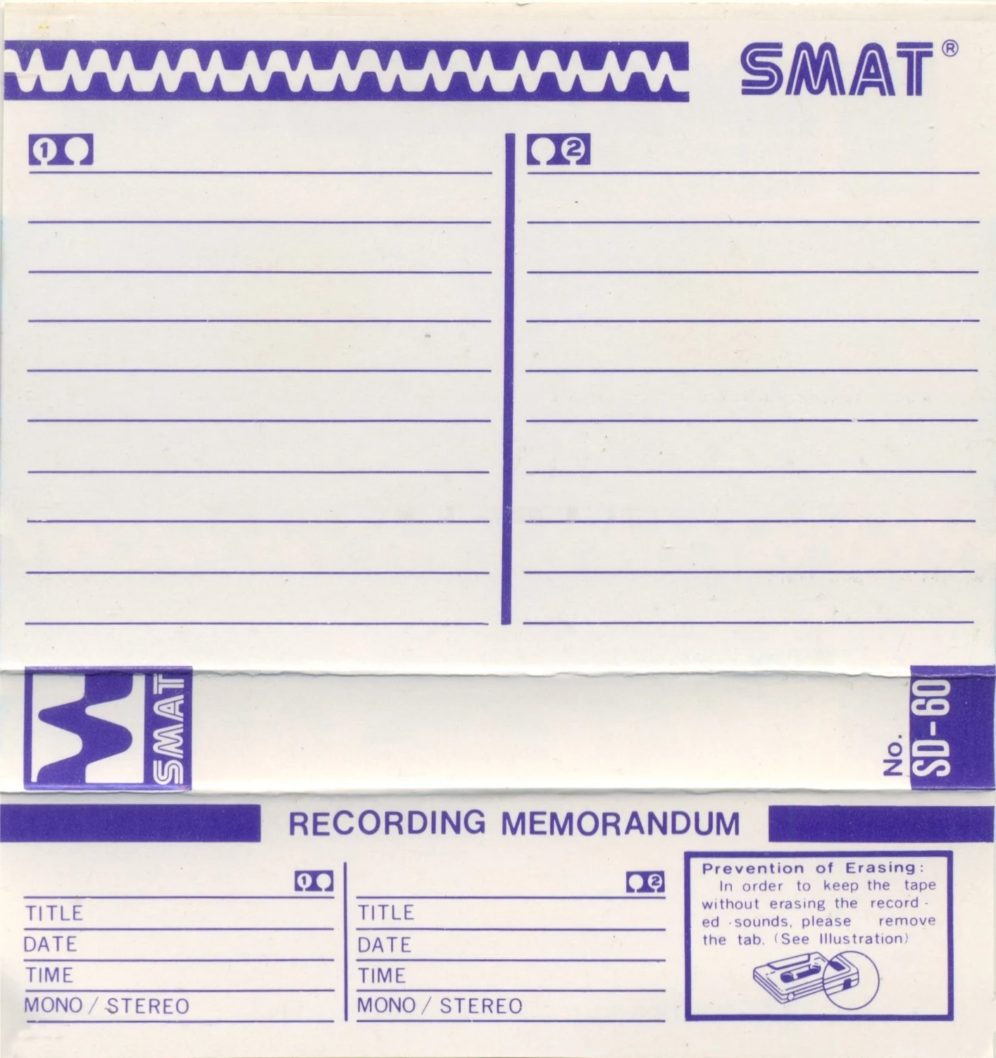 Compact Cassette Smat SD 60 Type I Normal 1975 Europe