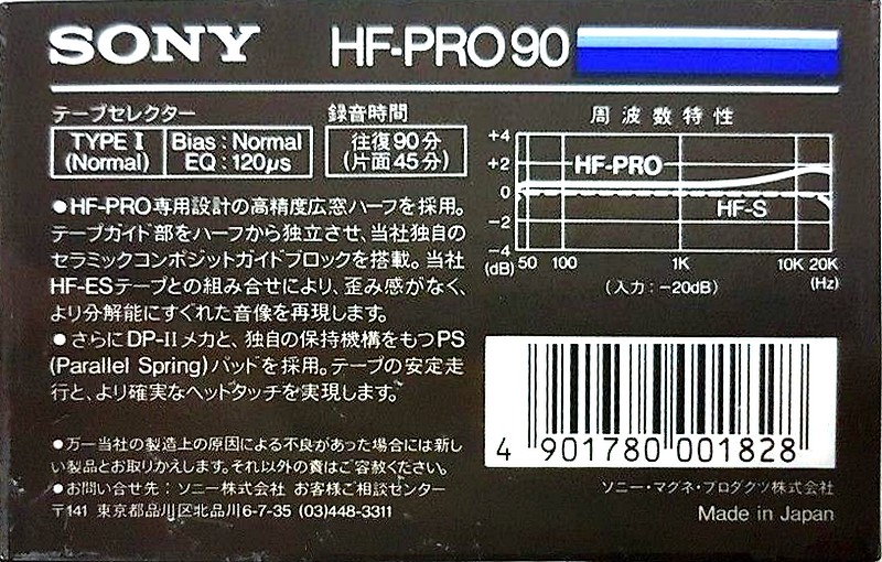 Compact Cassette Sony HF-Pro 90 Type I Normal 1985 Japan