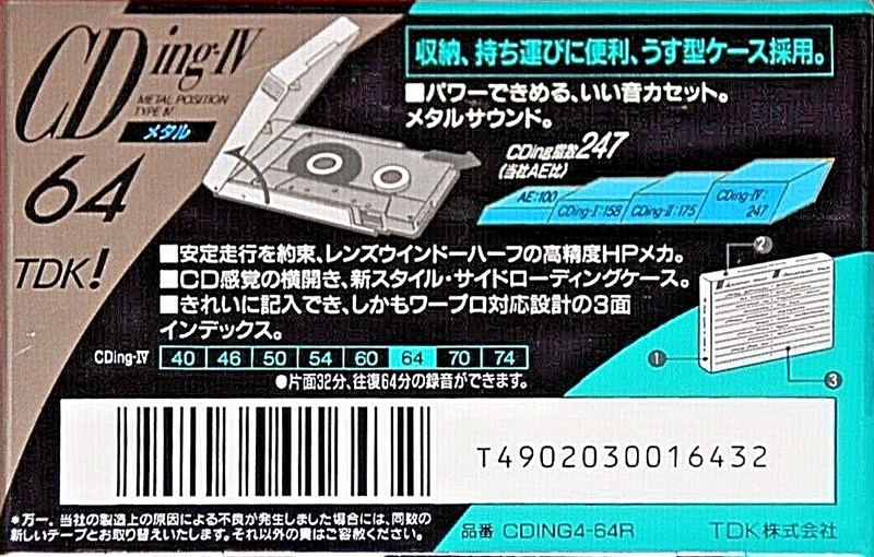 Compact Cassette TDK CDing Metal 64 "CDING4-64R" Type IV Metal 1992 Japan