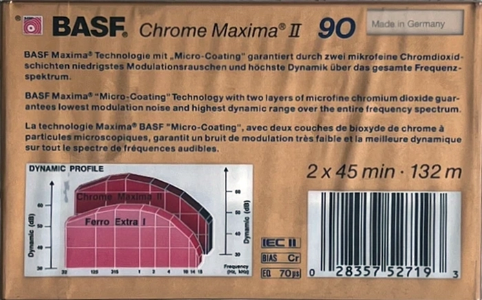 Compact Cassette BASF Chrome Maxima II 90 Type II Chrome 1988 North America