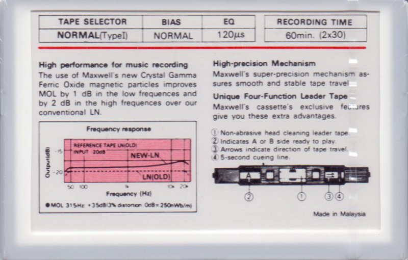 Compact Cassette Maxwell LN 60 Type I Normal Worldwide