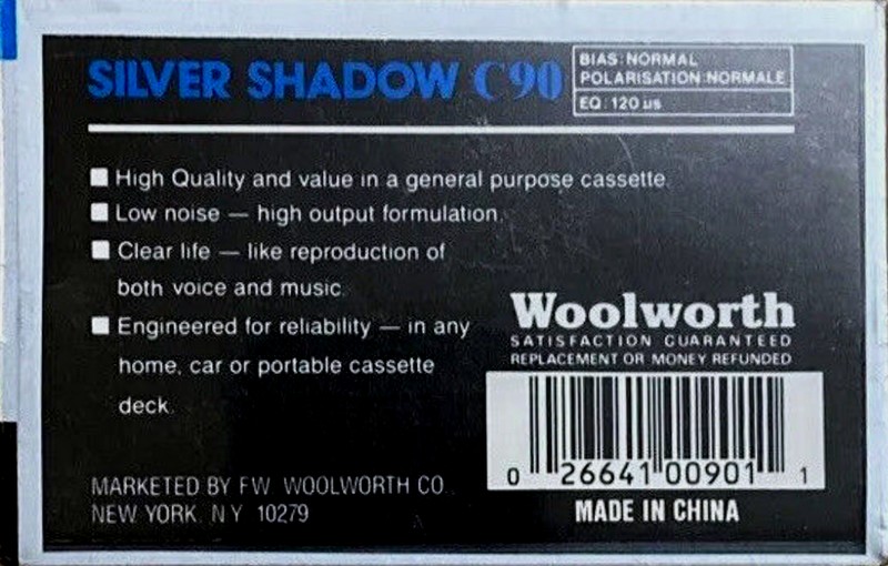 Compact Cassette Woolworths 90 "Silver Shadow" Type I Normal USA