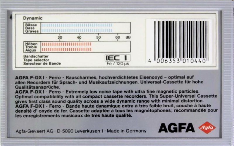 Compact Cassette AGFA F-DX I 90 Type I Normal 1987 Europe