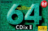 Compact Cassette Sony CDix II 64 "C-64CDX2B" Type II Chrome 1994 Japan