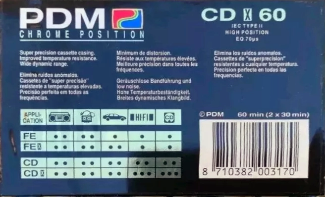 Compact Cassette PDM CD X 60 Type II Chrome 1991 Europe