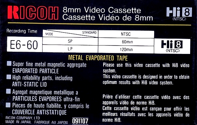 Video8, Hi8, Digital8 Ricoh 60 "E6-60" Type IV Metal North America