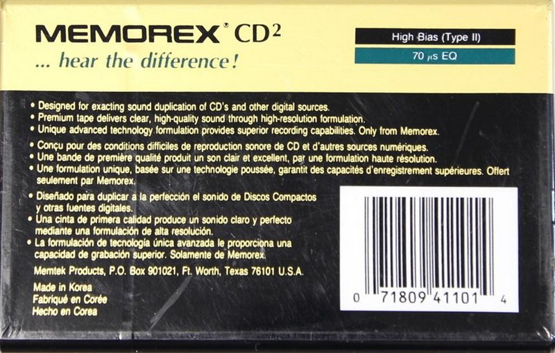 Compact Cassette Memorex CD 2 110 Type II Chrome 1995 Canada, USA