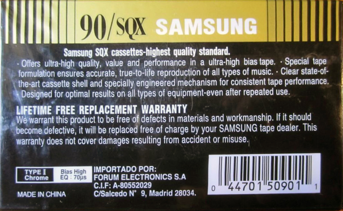 Compact Cassette Samsung SQX 90 Type II Chrome USA