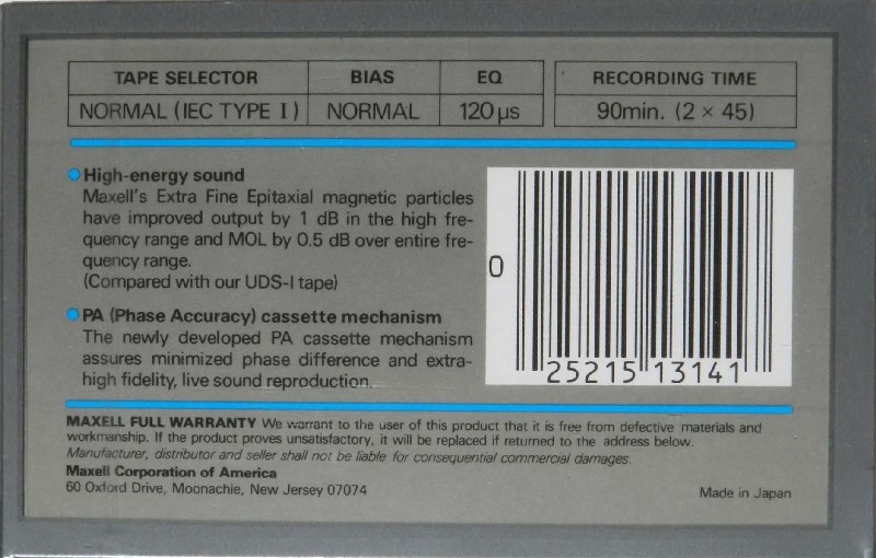 Compact Cassette: Maxell / Hitachi Maxell - XLI 90