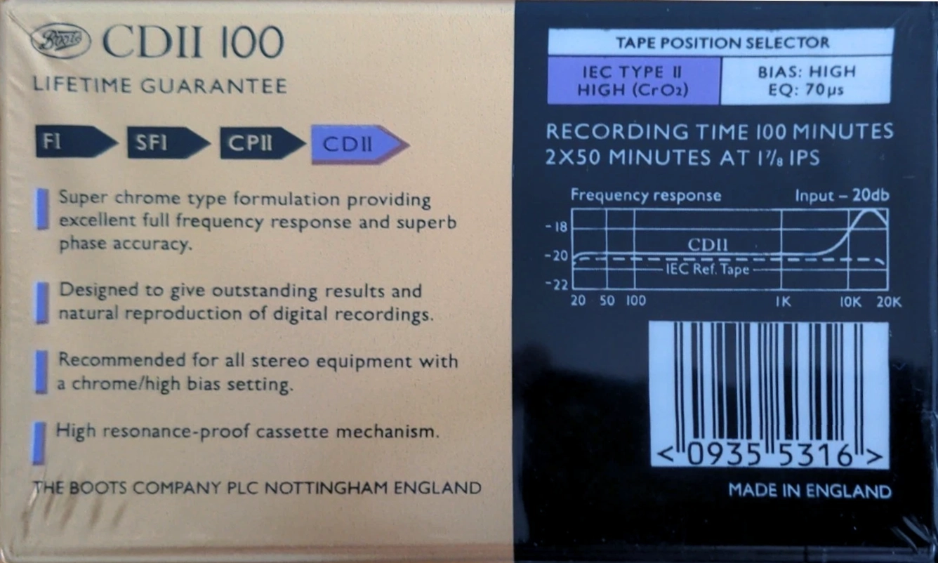 Compact Cassette Boots / Boots Audio CDII 90 Type II Chrome 1993 UK