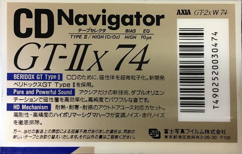 Compact Cassette AXIA GT-IIx 74 "GT-2x W 74" Type II Chrome 1989 Japan