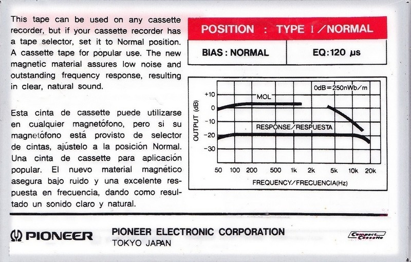 Compact Cassette Pioneer N1T 60 Type I Normal 1985 Japan